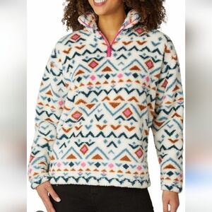 Eddie Bauer Plush 1/4 Zip Multicolor Axtec Print Fleece Pullover, Women's XL